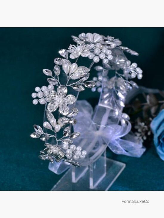 Pearl Rhinestone Crystal Flower Hair Vine Wedding Headpiece